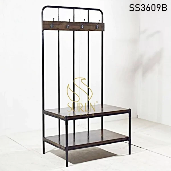 Industrial Solid Wood Metal Luggage Rack