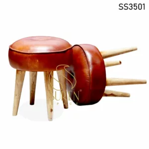Leather Solid Wood Café Round Stool