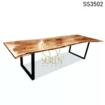 Live Edge Metal Base Folding Community Table