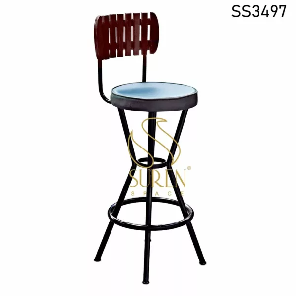 Metal Frame Leatherette Seating Wooden Back Bar Chair