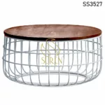 Metal Frame Wooden Top Center Table