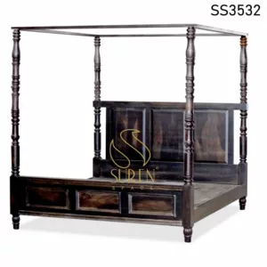 Solid Wood Carved Four Poster Bed