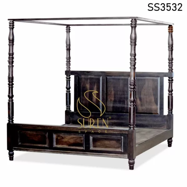 Solid Wood Carved Four Poster Bed