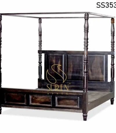 Solid Wood Carved Four Poster Bed