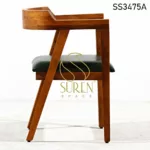 Teak Finish Leatherette Seating Wooden Chair Teak Finish Leatherette Seating Wooden Chair 2
