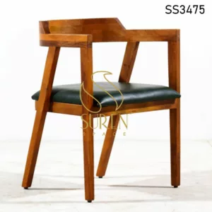 Teak Finish Leatherette Seating Wooden Chair