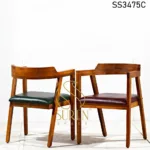 Teak Finish Leatherette Seating Wooden Chair (4)