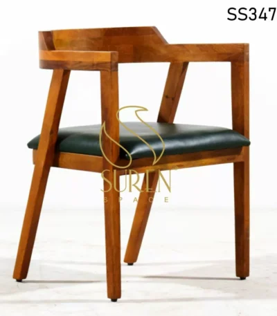 Teak Finish Leatherette Seating Wooden Chair