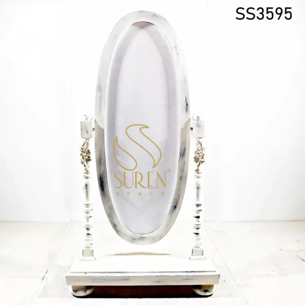 White Distress Carved Mirror Frame