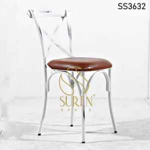 White Distress Leather Seating Metal Chair