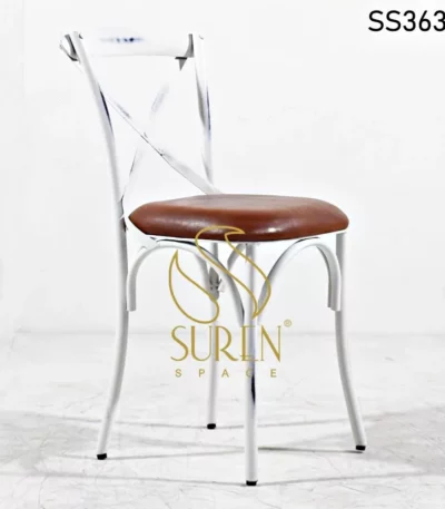White Distress Leather Seating Metal Chair