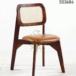 Indian Solid Wood Cane Back Leather Seat Chair