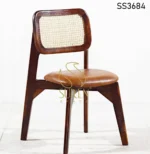 Indian Solid Wood Cane Back Leather Seat Chair