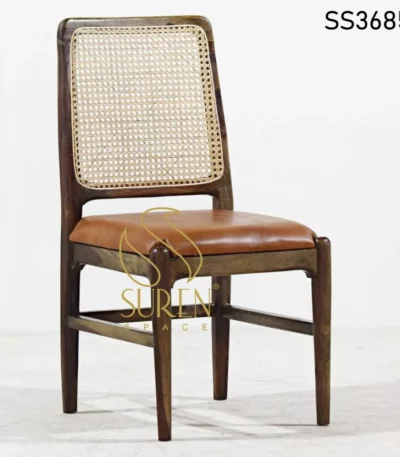 Long Cane Back Leather Seating Chair