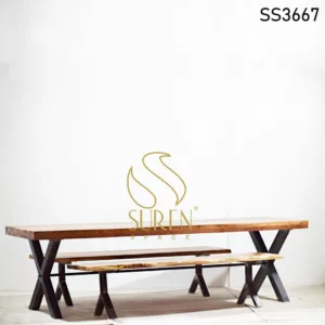 Live Edge Acacia Wood Industrial Table Bench Set