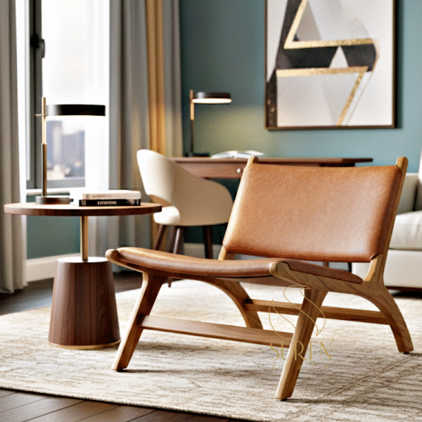 Solid Indian Origin Wood Leather Rest Chair
