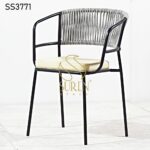 Black Finish Rope Design Semi Outdoor Chair