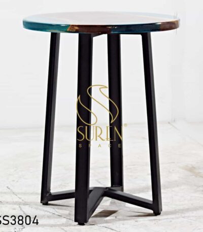 Industrial Small Round Bistro Chair Epoxy Design Metal Base Bistro Table