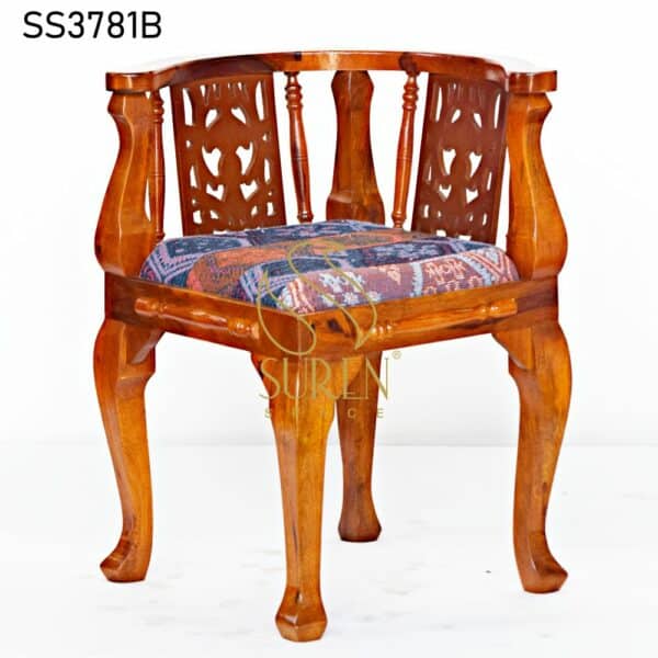 Hand Carved Printed Fabric Traditional Chair Hand Carved Printed Fabric Traditional Chair 4
