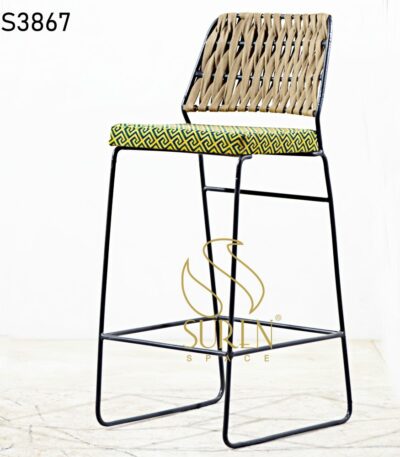 Industrial With Printed Fabric Semi Outdoor High Chair Heavy MS Base Rope Design High Chair
