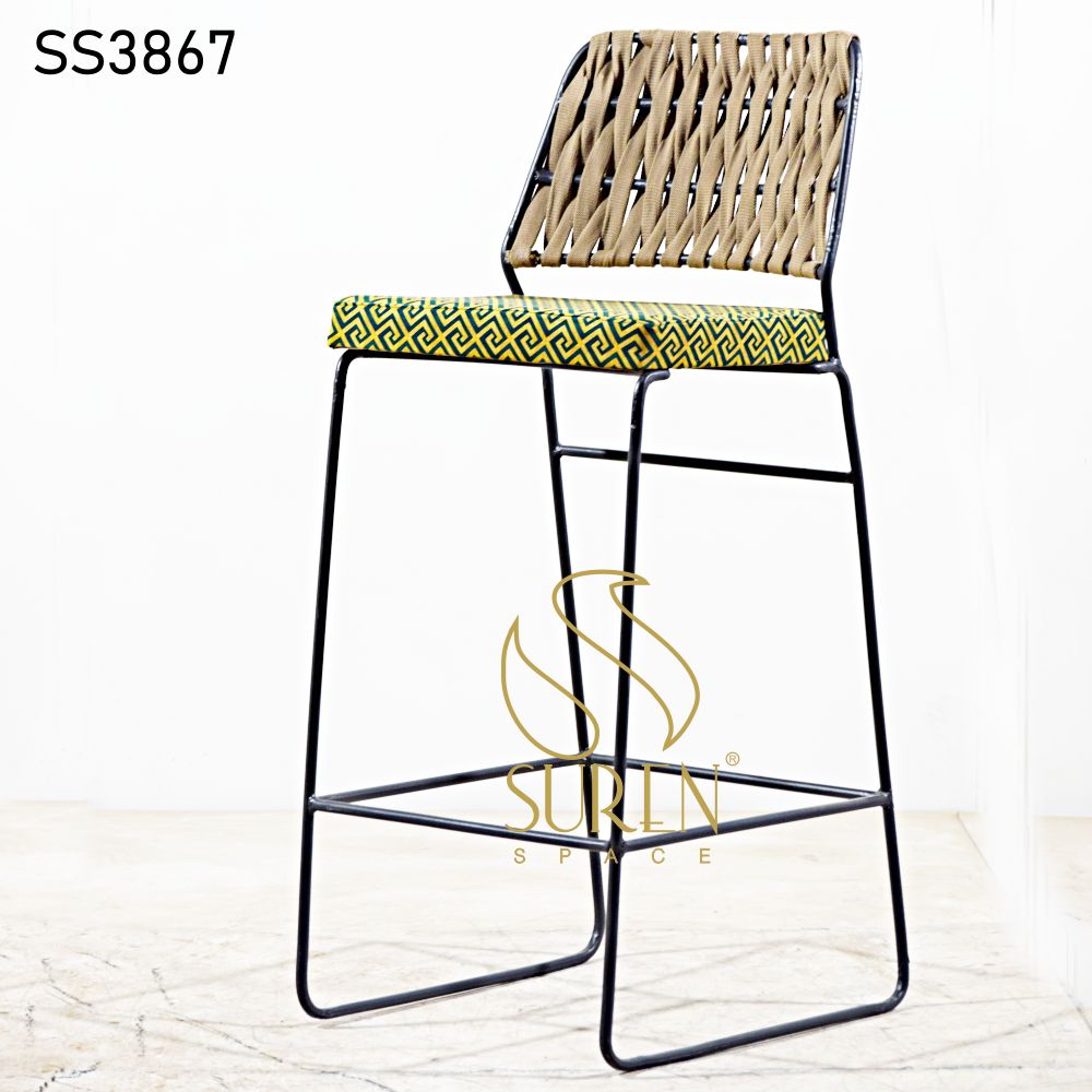 Suren Space: Your Trusted Cafe Custom Furniture Suppliers in India Heavy MS Base Rope Design High Chair