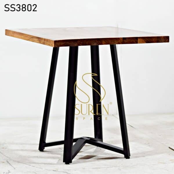 Metal Base Solid Wood Dining Table