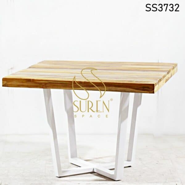Metal Base Solid Wood Square Table