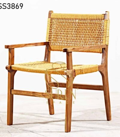 Natural Finish Rope Weaving Hand Rest Chair