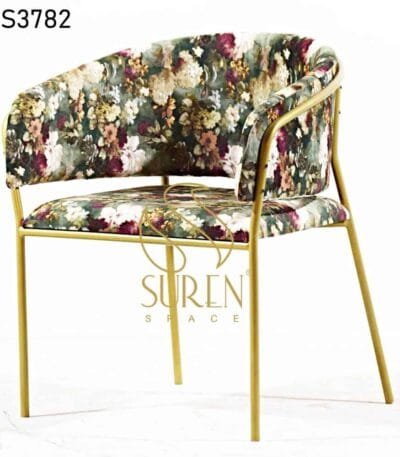 White Distress Curved Maharaja Chair Printed Fabric Golden Finish Modern Industrial Chair 2