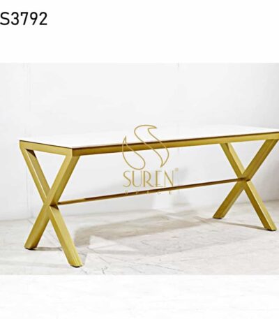 White Marble Golden Finish Dining Table