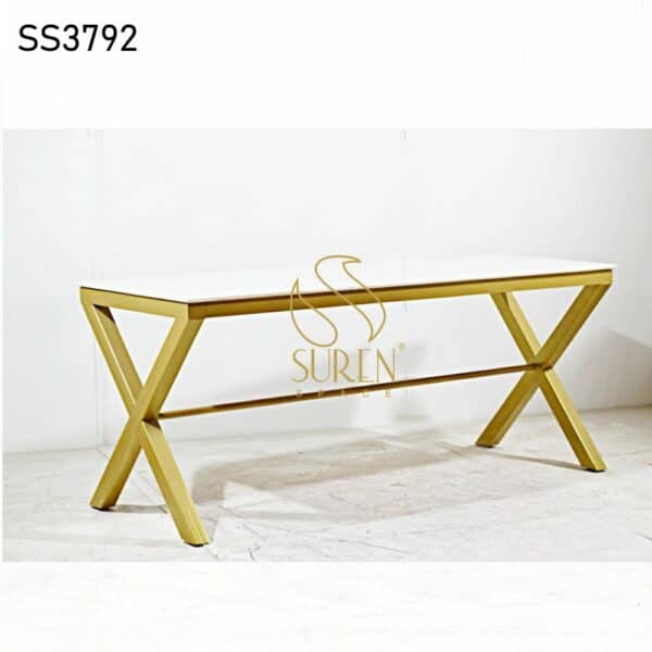 White Marble Golden Finish Dining Table