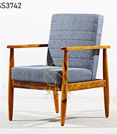 Velvet Jeans Fabric Tufted Restaurant & Room Accent Chair Wood Finish Modern Accent Restaurant Chair 2