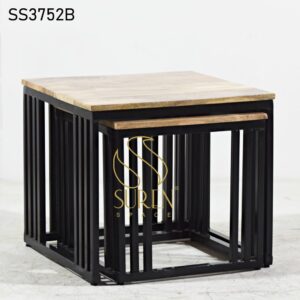 Industrial Furniture India : Industrial Furniture Online 2023 Designs Black Iron Solid Wood Set of Two Side Tables 1