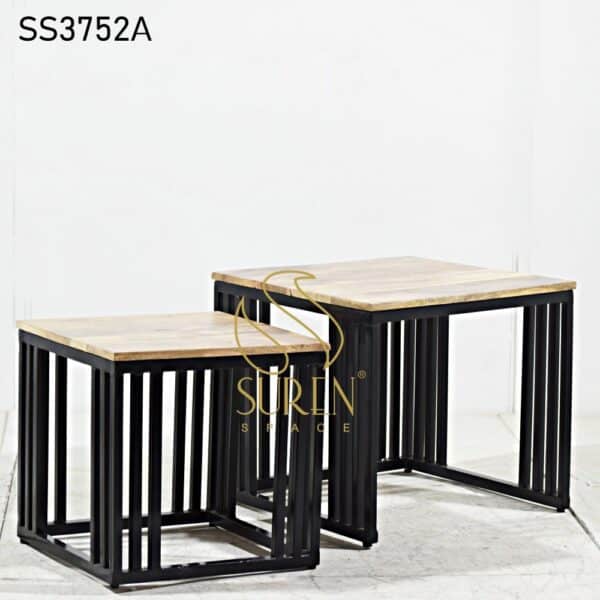 Black Iron Solid Wood Set of Two Side Tables Black Iron Solid Wood Set of Two Side Tables 3