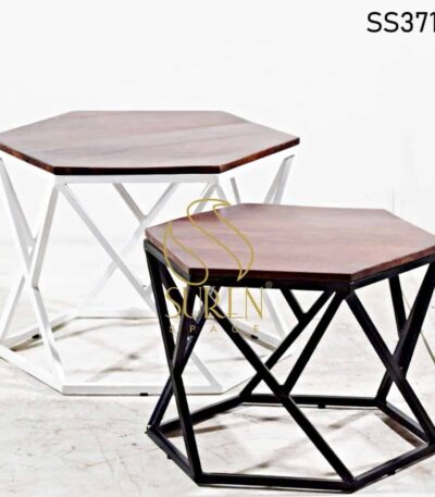 Pine Wood Ms Base Center Tables Duel Metal Finish Set of Two Set 2