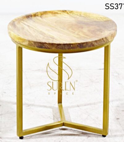 Metal Solid Wood Side Table Design Golden Finish Solid Wood Side Table