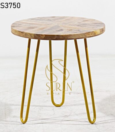 Metal Solid Wood Side Table Design Golden MS Solid Wood Round End Table 2