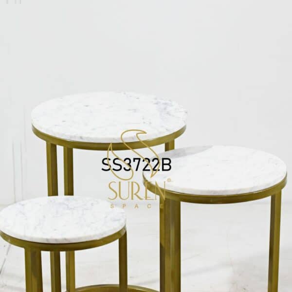 Golden Metal White Marble Set of Three Tables Golden Metal White Marble Set of Three Tables 1