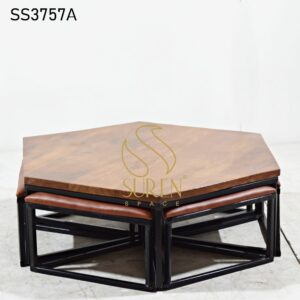 Hospitality Furniture Supplier from Jodhpur India Industrial Center Table with Six Stools 1