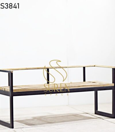 White Metal Bench with Leather Seat Industrial Metal Wood Long Bench