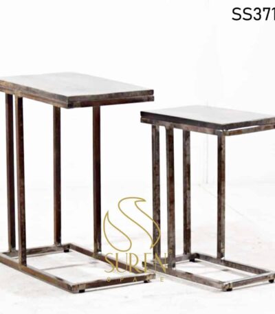 Distress Solid Wood Set of Three Nest of Table Set Metal Wood Side Tables 2 2