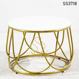 Hospitality Furniture Supplier from Jodhpur India White Marble Golden Metal Round Table 2