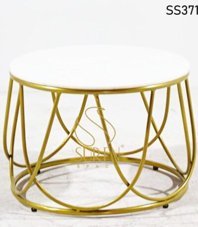 Yellow Metal Outdoor Folding Coffee Center Table White Marble Golden Metal Round Table 2