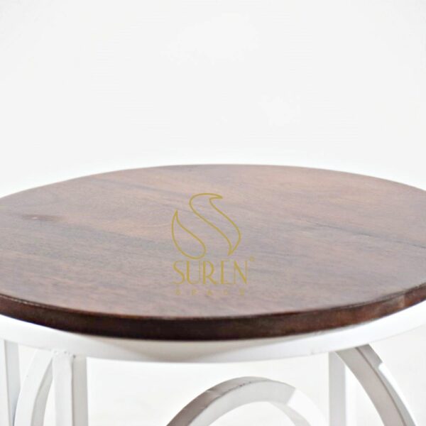 White Metal Solid Wood Round Side Table White Metal Solid Wood Round Side Table 1