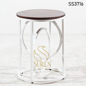 Hospitality Furniture Supplier from Jodhpur India White Metal Solid Wood Round Side Table 2