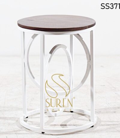 Metal Solid Wood Side Table Design White Metal Solid Wood Round Side Table 2