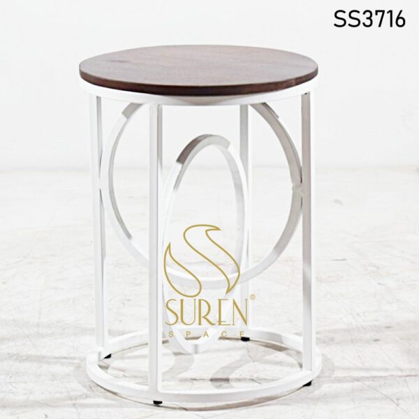 White Metal Solid Wood Round Side Table White Metal Solid Wood Round Side Table 2