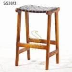 Black Leather Strip Industrial Theme High Stool