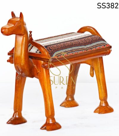 Distress Metal Bent Pipe Design Leather Seat Industrial Stool Design Camel Carved Traditional Indian Stool 1