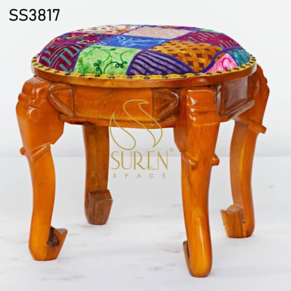 Elephant Head Carved Traditional Indian Stool Elephant Head Carved Traditional Indian Stool 1